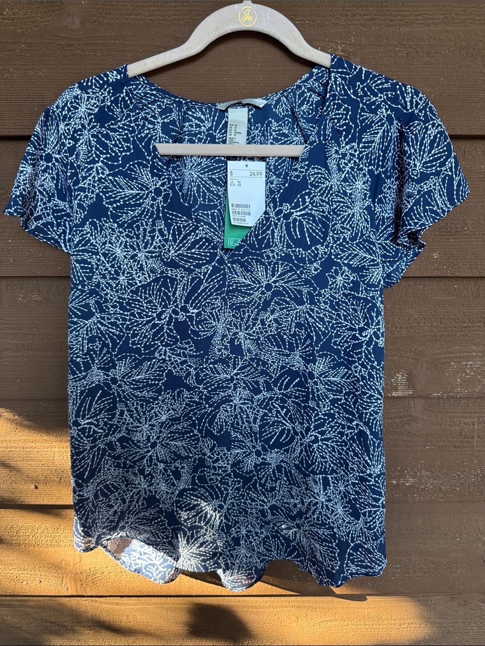 H&M Navy Floral V-Neck Blouse size 10